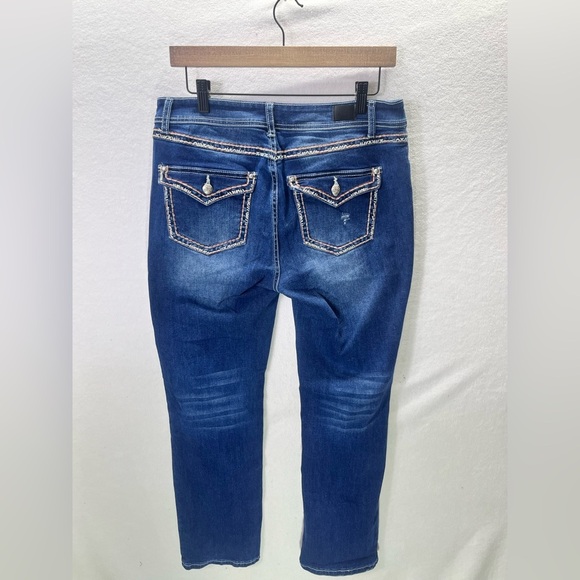 Flamingo Flamingals Distressed Faded Jeans Womens L Super Stretch pockets 1812 - Picture 9 of 11